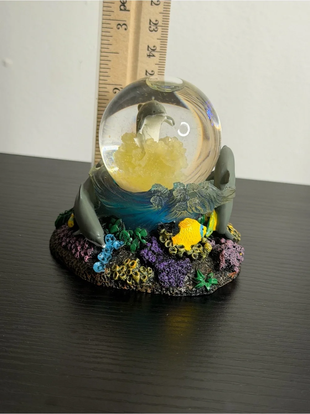 Dolphin Snow Globe with Yellow Coral Accent - Aquatic Ornament